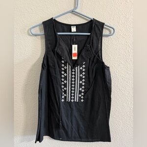 NWT Old Navy Black Tank Top with White Embroidery